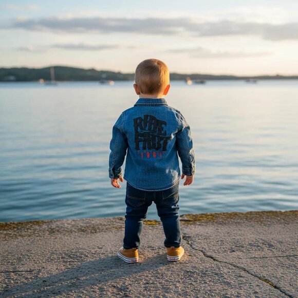 Guess Stretch Denim Roll Up Cuffs Shirt -size 12M - Picture 10 of 10